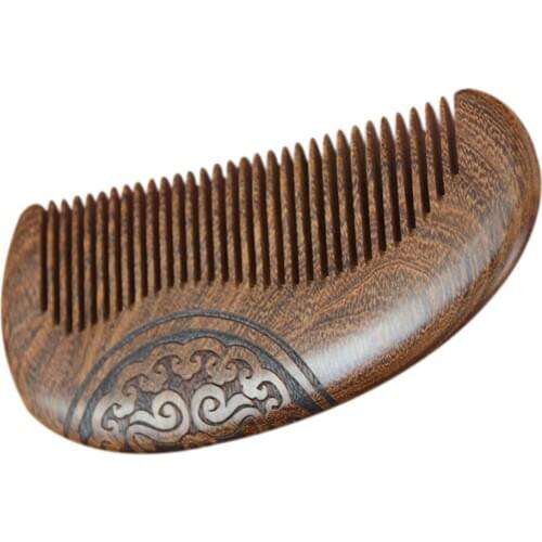 Wood Carving Coffee Ebony Comb Sandalwood Super Narrow Tooth Wood Combs No Static Lice Beard Comb Hair Styling 12cm*5cm*1.1cm