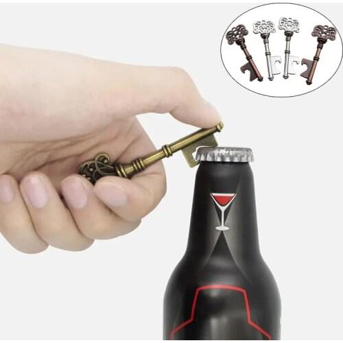 Key Shaped Bottle Opener Vintage Keychain Shaped Zinc Alloy Copper Silver Color Key Ring Beer Bottle Opener Party Supplies