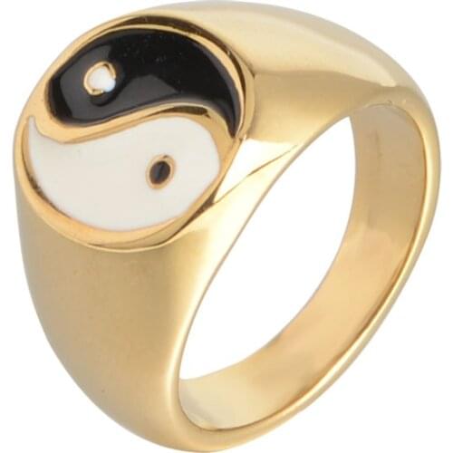 Retro Vintage High Polish Stainless Steel Ringen Tai Chi Finger Ring Yin Yang Spinner Punk Biker Mens Ring bague femme