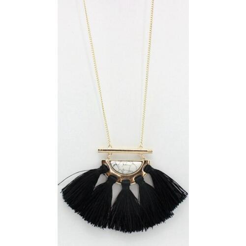 MELIHE Bohemia Black Tassel Necklace for Women White Stone Crescent Pendant Gold Chain Long Necklaces Pendants Jewelry SNE160160