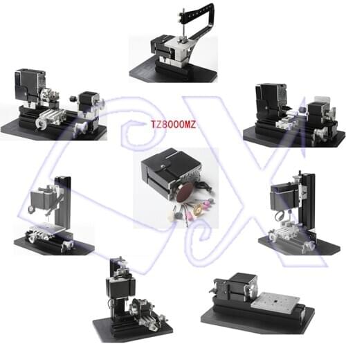 Zhouyu TZ8000MZ 8 in1 BigPower 60W Mini Metal lathe Kit with Bow Arm 12000r/min Children DIY Tool Education Best Gift