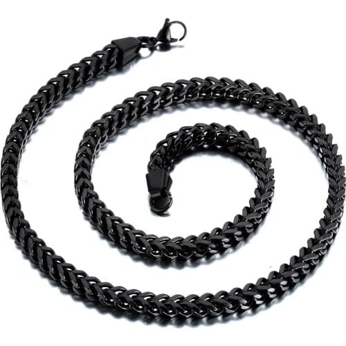 6mm width Mens Stainless Steel Black Classic Square Cuban Curb Link Chain Men Necklace 6mm Long