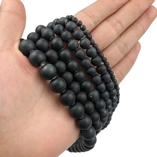 MKTREG Natural Matte Obsidian Stone Black Round Loose beads 4/6/8/10/12MM Jewelry bracelet necklace making DIY accessories 15