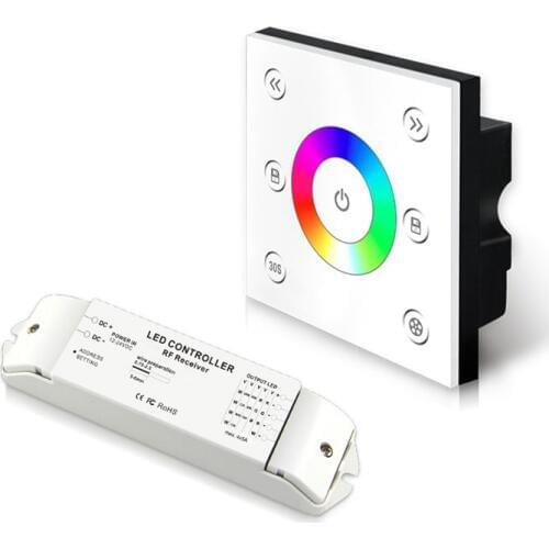 New Led RGB Strip Controller 2.4GHz RF Wireless R4 12V 24V 5A 4 Channel Receiver AC 100V -240V Glass Wall Mount Touch Panel