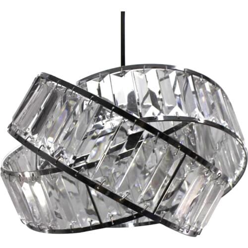 Ceiling Lamp Shade Polished Chrome and Acrylic Transparent Beads Interwoven Ring Plastic/Metal Frame Pendant Light Shade