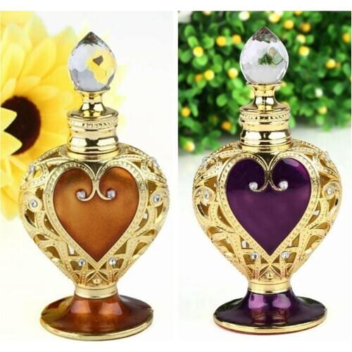 12ml Antique Empty Crystal Metal Heart Perfume Bottles Cut Glass Refillable Bottle Lady Gift Purple / Brown