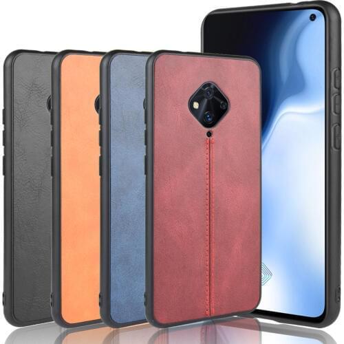 For Vivo V17 Case Luxury Calfskin PU Leather lines Back Cover Shockproof Case For vivo S1Pro V17 Phone Case