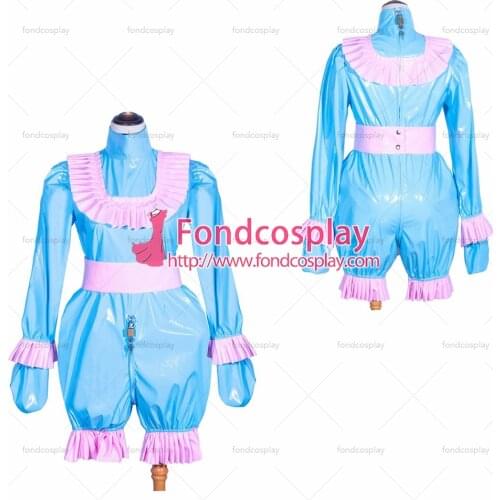 Fondcosplay adult sexy cross dressing sissy maid French Lockable Baby blue thin PVC Romper jumpsuits panties Tailor-made[G4063]