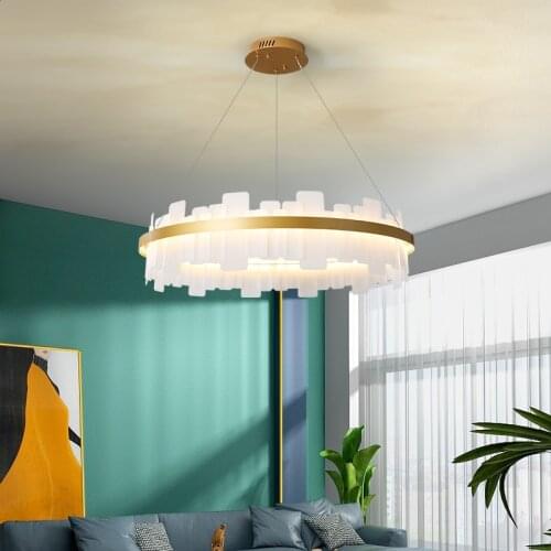 Jmzm Modern Chandelier Simple Glass Lampshade With Remote Control Pendant Light Golden For Living Room Restaurant Bedroom Villa