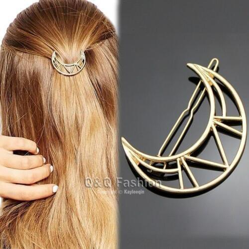 Blogger Gold Crescent Moon Triangle Cut Out Hair Pin Clip Dress Snap Barrette Jewelry New
