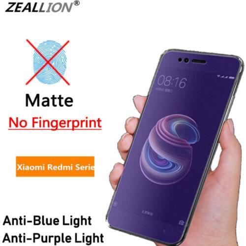 Zeallion For Xiaomi Redmi S2 5 Plus 5A 5 7 Y3 6A GO Cover Screen Protector Anti Blue Light Purple+AG Matte 9H Tempered Glass