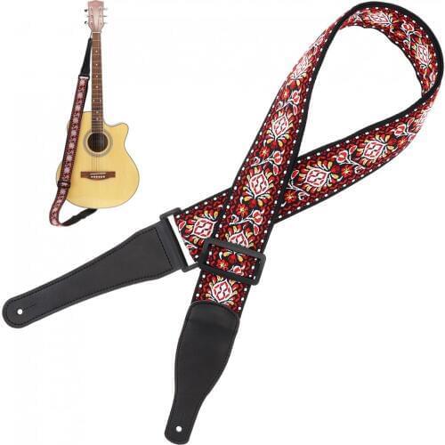 Jacquard Weave Double Fabric Guitar Strap Flower Pattern Genuine Leather Ends with for Acoustic Electric Guitar