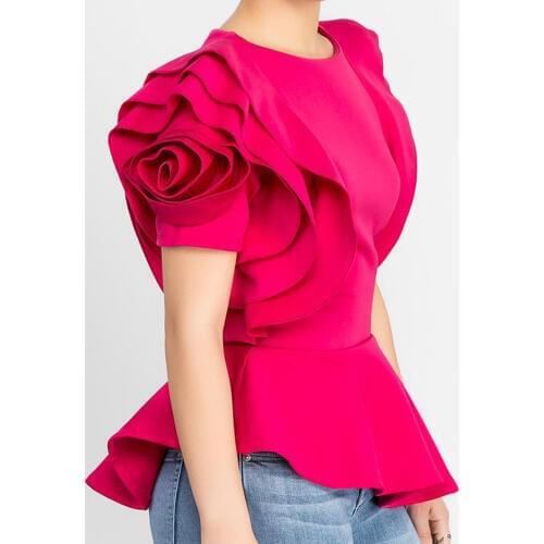 2018 Women Fashion Summer O-Neck Ruffles Sleeve Asymmetric Hem Slim Tops Blouse