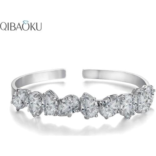 Sterling Silver 925 Bangle Waterdrop Pear Zircon Adjustable Bracelet Wedding Valentine Day Gift for Women Fine Jewelry