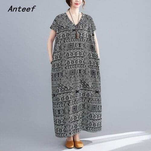 Short sleeve cotton vintage floral dresses for women casual loose long woman summer dress elegant clothes 2021
