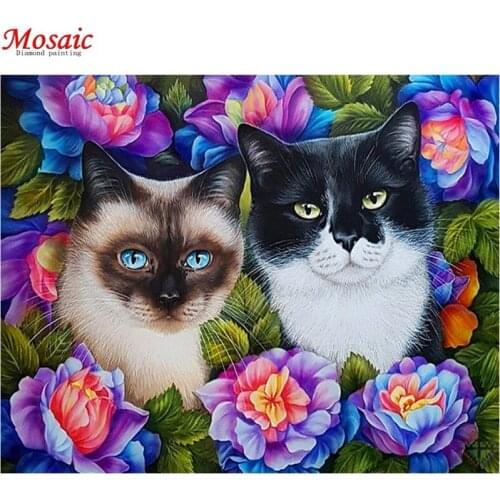 Full Square/Round Drill 5D DIY Diamond Painting "two cat in the flower" Embroidery Cross Stitch 5D Home Decor Gift