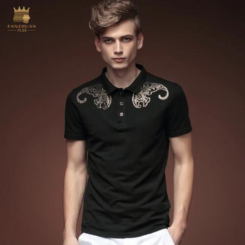 Free shipping 2015 new fashion casual mens male summer short sleeved POLO Shirt Black Slim thin shirt printing 15706 FanZhuan