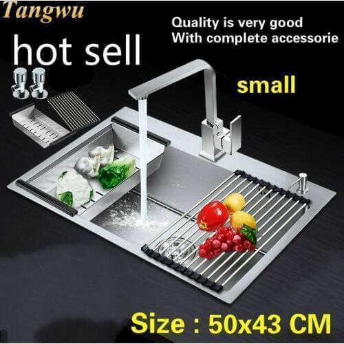 Free shipping Luxury vogue balcony small kitchen manual sink single trough durable 304 stainless steel hot sell 500x430 MM