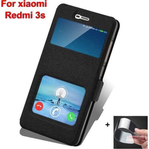 Open window phone case For Xiaomi redmi 3S cover Flip case PU Leather Case For Xiaomi redmi3S back cover shell