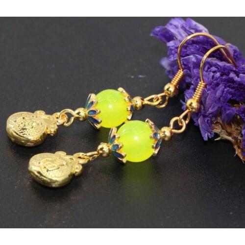 Classical design long drop earrings for women weddings party charms gifts gold-color lemon jades dangle earrings jewelry B2619