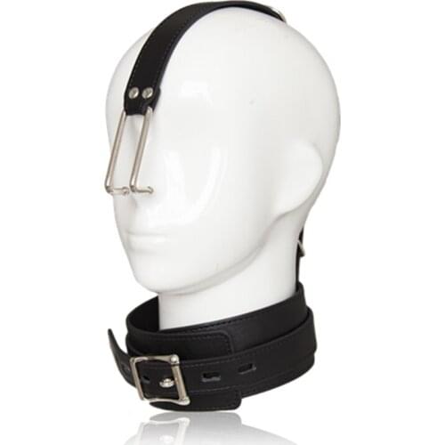 Slave BDSM Bondage Leather Choker Collar Strap with Smooth Stainless Steel Nose Hook for Fetish Restraint Flirting Sex Toys
