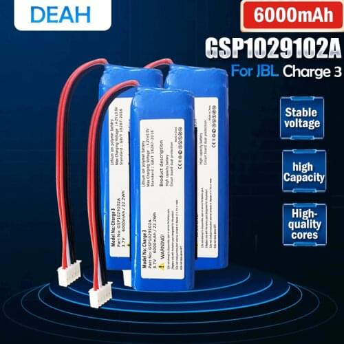 3.7V 6000mAh 22.2Wh Rechargeable Lithium Polymer Battery GSP1029102A For JBL Charge 3 Charge3 Bluetooth audio battery