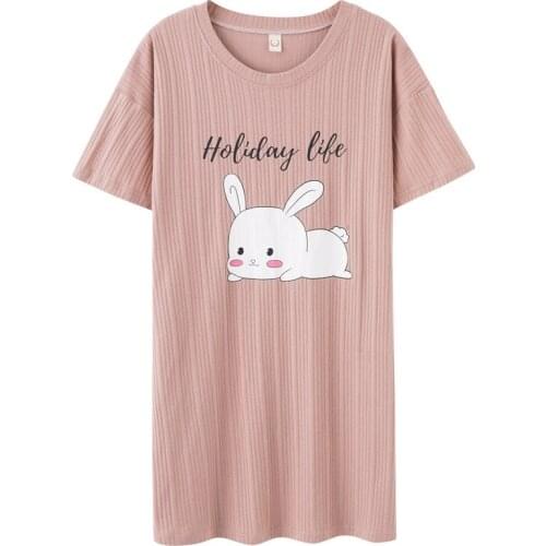 Cute Women Cotton Nightdress Ladies Summer New Loose Cartoon Sleepwear Leisure Short Sleeve Nightgowns Casual Homedress