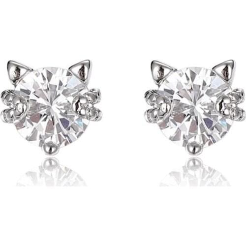 667E Animal Kitten Cat Cute Cubic Zircon Mini Stud Earrings Teen Girl Gifts Jewelry