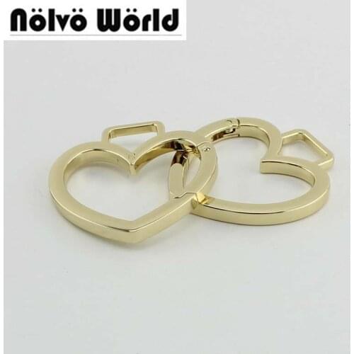 Nolvo World 2-10-50pcs Customize Light gold Big Metal Heart Spring Snap Open Gate Rings For Bags Handbags Purse Pendant Tag