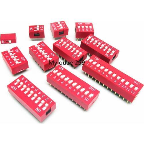 10Pcs Slide Type Switch Module 1 2 3 4 5 6 7 8 9 10 12 Bit 2.54mm Position Way DIP Red Pitch Toggle Switch Red Snap Switch