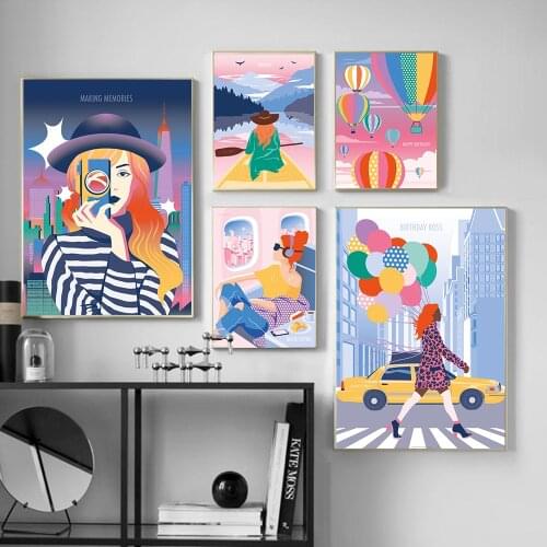 Cartoon Travel Hot Air Balloon Canvas Painting Happy Birthday Nordic Posters and Prints Wall Art Picture Living Room Home Decor