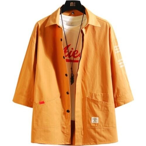 2020 Spring Mens New Slim Casual Fashion Korean Seven Quarter Sleeve Shirt Baggy Camisa Masculina Blusas Blouse Cotton Bluzka