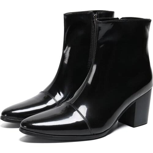 Designer 7cm High Heels Black Men Ankle Army Boots Party Genuine Leather Male Dress Boots Fashion Formal Short Boots Suit Shoes