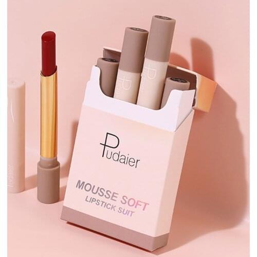 Pudaier 4 Colors Creative Cigarette Lipstick Set Matte Long Lasting Waterproof Matt Lip Stick Tube Nude Red Lips Makeup