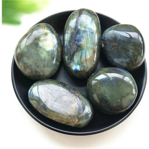 1 PC Natural Labradorite Palm Massage Therapy Polished Stone Blue Moonstone Crystal Natural Stones and Minerals