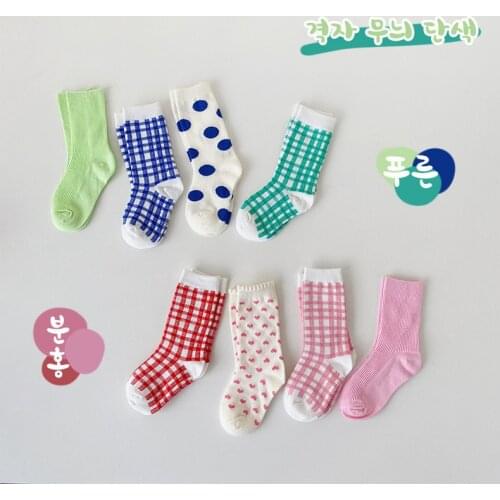4 Pairs Kids Socks Autumn Winter Children Cotton Cartoon Dot Baby Girls Boys Fashion Socks Size 1 2 3 4 5 6 7 8 Years