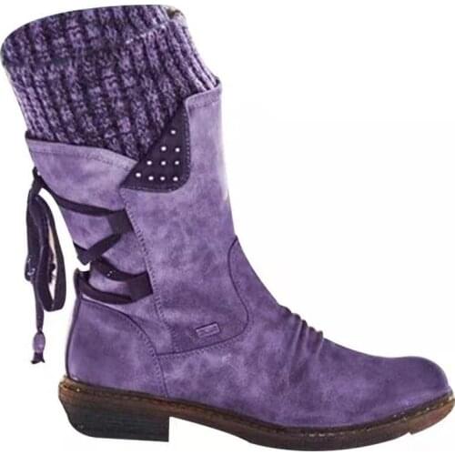 New Womens Boots Winter Cross Strap Long Snow Bootie Cowboy Warm Shoes Leather Fashion Ladies Boots Shoes