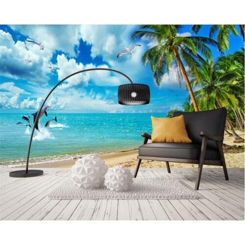 Beibehang Custom wallpaper Murals Three-dimensional Scenery Beach Coco Dolphin Mural Wall papel de parede 3d wallpaper behang