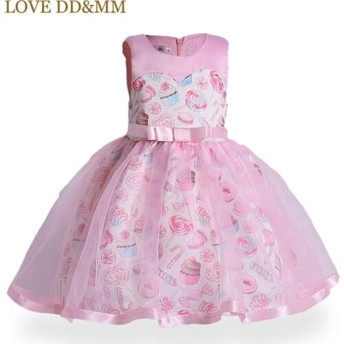 LOVE DD&MM Girls Dresses 2021 Summer New Childrens Clothing Girls Sweet Ice Cream Printing Mesh Stitching Bow Princess Dress