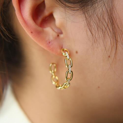 2018 Top Popular Earrings With CZ LINK CHAIN Circle Earrings GOLD color fashion Big Circle Earrings For Women