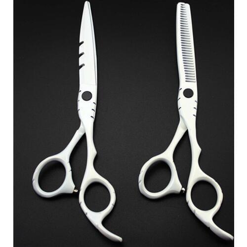 Professional japan 440c 6 & 5.5 inch WHITE hair scissors thinning shears cutting barber tools cut scissor hairdressing scissors