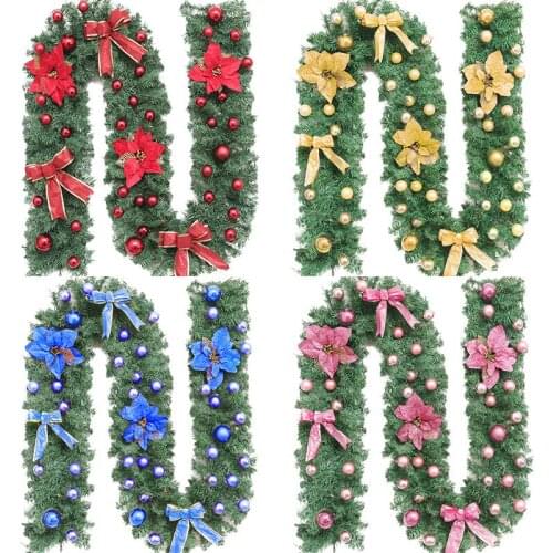 2.7M Christmas Garland Indoor Outdoor Garden Gate Home Decorations, Christmas Garland with Lights Battery Operated