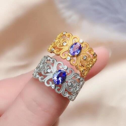 Most Popular 100% Real And Natural Tanzanite Rings 925 Sterling Silver Fine Jewelry