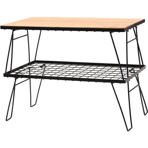 Portable Foldable Double-layer BBQ Grill Rack Campfire Table for Cooking Camping Barbecue Portable Wild Shelf Picnic Table