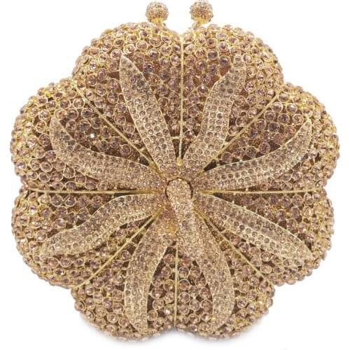 Champagne 7 Colors Pumpkin Shape Diamond Evening Clutch Bag Wedding Purse Luxury Women Crystal Rhinestone Clutches Minaudiere