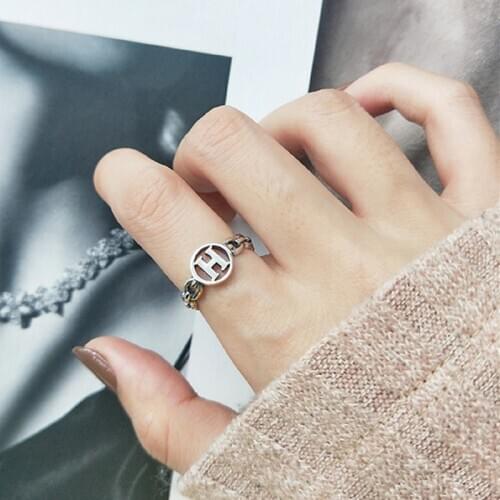 Vintage Silver Color Metal Punk Letter Open Rings Design Finger Rings for Women men Party Jewelry Gifts