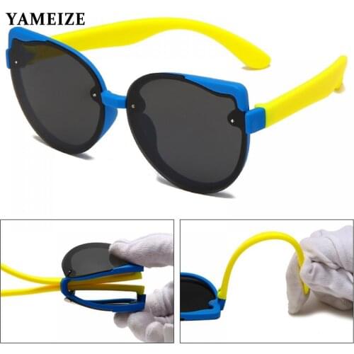 YAMEIZE Kids Polarized Sunglasses Boys Girls Cartoon Glasses Cat Eye Sun Glasses Silicone Frame Flexible Baby Shades Eyewear UV