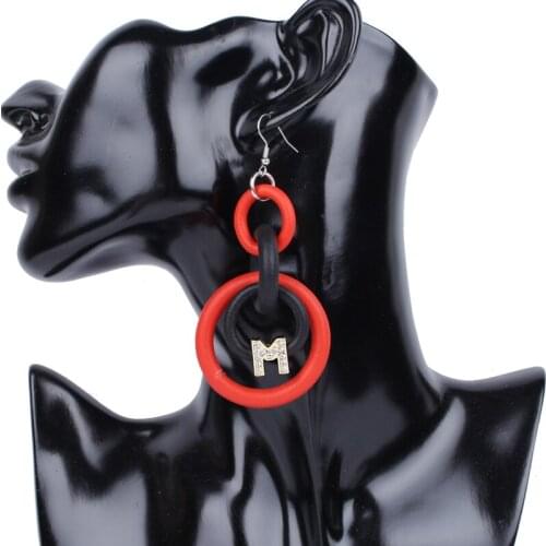 YD&YDBZ New Selectable Letter Hanging Earrings For Women Luxurious Red Rubber Circle Big Drop Earring Ear Jewelry Decorative