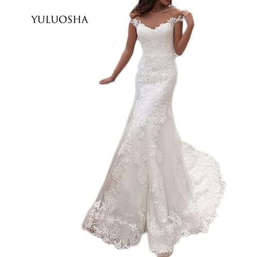 YULUOSHA Summer Women Mermaid Wedding Dress Lace Appliques Bridal Gowns Lace Wedding Gowns Custom Made Robe De Mariee