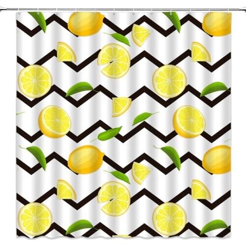 Lemon Fruit Shower Curtains Geometric Wave Stripe Pattern Bathroom Decor Polyester Fabric Home Bath Hanging Cloth Curtain Set
